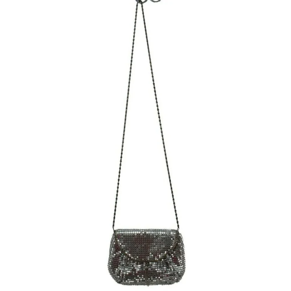 Vintage Silver Metal Mesh Crossbody Tassel Front Evening Bag Chain Strap Purse